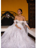 Off Shoulder Beaded Ivory Lace Tulle Shiny Wedding Dress